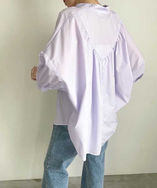 cona（コナ）の「スタンドギャザーVネックブラウス（シャツ/ブラウス・レディース・パープル/ブルー/オフホワイト・FREE）」の13枚目の写真