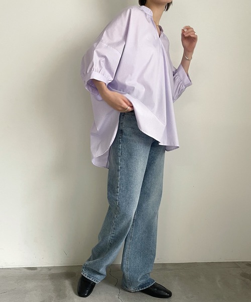 cona（コナ）の「スタンドギャザーVネックブラウス（シャツ/ブラウス・レディース・パープル/ブルー/オフホワイト・FREE）」の14枚目の写真