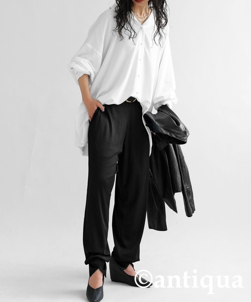 antiqua(アンティカ)の「裾スリットリブパンツ(その他パンツ・レディース・ブラック/ダークカーキ・M/L)」の7枚目の写真
