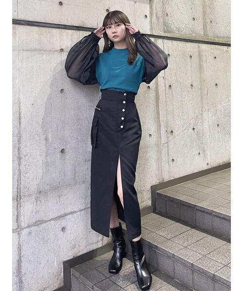 MURUA（ムルーア）の「シャイニースリーブドッキングニット（ニット/セーター・レディース・ブラック/ホワイト/ブルー・FREE）」の7枚目の写真