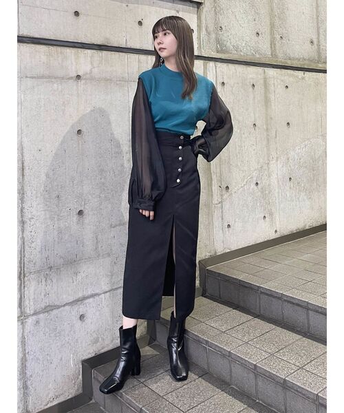 MURUA（ムルーア）の「シャイニースリーブドッキングニット（ニット/セーター・レディース・ブラック/ホワイト/ブルー・FREE）」の10枚目の写真