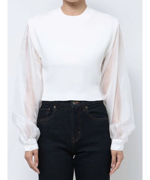 MURUA（ムルーア）の「シャイニースリーブドッキングニット（ニット/セーター・レディース・ブラック/ホワイト/ブルー・FREE）」の22枚目の写真