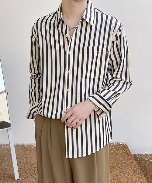 aimoha(アイモハ)の「aimoha mens スリムフィットストライプシャツ(シャツ/ブラウス・メンズ・ベージュ/グリーン/ブルー・X-LARGE/LARGE/XX-LARGE/MEDIUM)」の1枚目の写真