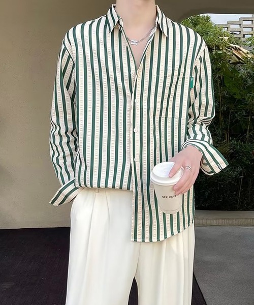 aimoha(アイモハ)の「aimoha mens スリムフィットストライプシャツ(シャツ/ブラウス・メンズ・ベージュ/グリーン/ブルー・X-LARGE/LARGE/XX-LARGE/MEDIUM)」の9枚目の写真