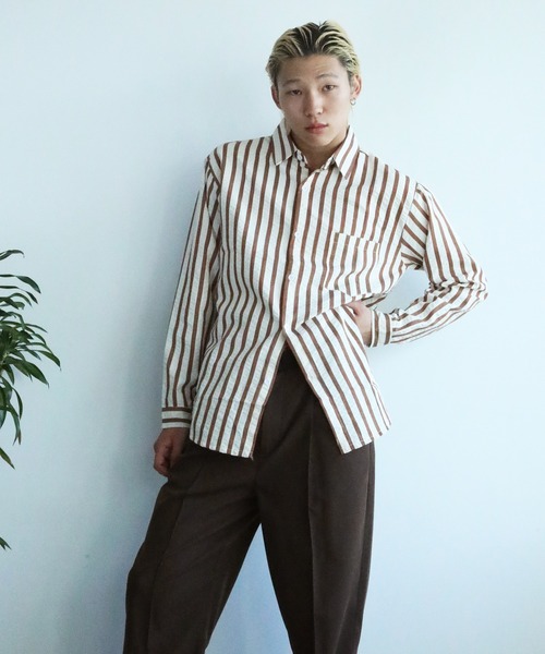 aimoha(アイモハ)の「aimoha mens スリムフィットストライプシャツ(シャツ/ブラウス・メンズ・ベージュ/グリーン/ブルー・X-LARGE/LARGE/XX-LARGE/MEDIUM)」の13枚目の写真
