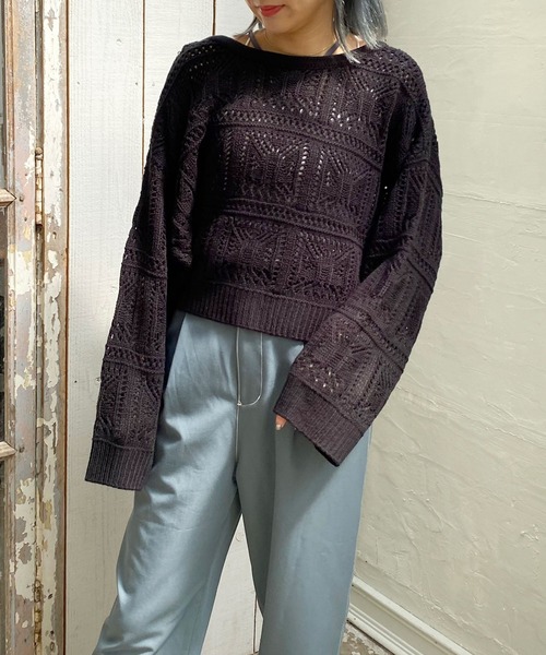 179/WG（イチナナキュウダブルジー）の「透かし編みリボンカーディガン（カーディガン/ボレロ・レディース・オフホワイト/ブラック/ピンク・FREE）」の19枚目の写真