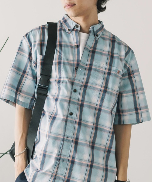 【セール】Dickies/ディッキーズ MENS S/S FLEX PLAID SHIRT 半袖シャツ ワンポイント ロゴ（シャツ/ブラウス）｜Dickies（ディッキーズ）