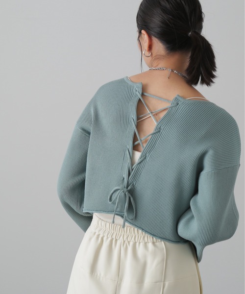 FREE'S MART（フリーズマート）の「【グリーンカラーWEB限定】前後2Wayレースアップカーディガン（カーディガン/ボレロ・レディース・ホワイト/ピンク/グリーン/ブラック・FREE）」の12枚目の写真