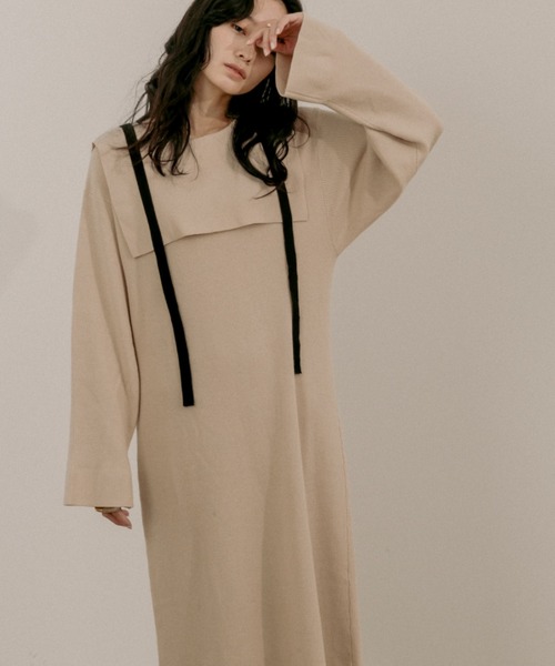 moi tytto（モイテュット）の「紐付きセーラーニットワンピース（ワンピース・レディース・ブラック/ベージュ/ナチュラル・FREE）」の14枚目の写真