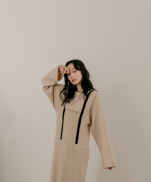 moi tytto（モイテュット）の「紐付きセーラーニットワンピース（ワンピース・レディース・ブラック/ベージュ/ナチュラル・FREE）」の16枚目の写真