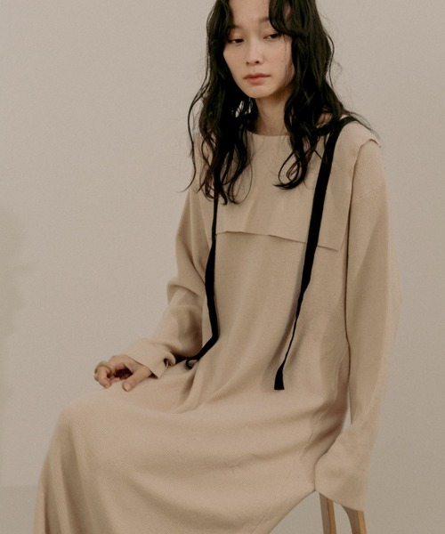 moi tytto（モイテュット）の「紐付きセーラーニットワンピース（ワンピース・レディース・ブラック/ベージュ/ナチュラル・FREE）」の17枚目の写真