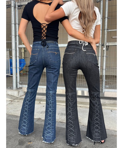 EGOIST（エゴイスト）の「Backレースアップフレアデニムパンツ（デニムパンツ・レディース・ブラック/ネイビー・S/M/SS）」の5枚目の写真