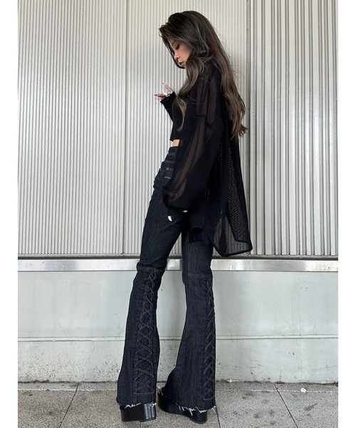 EGOIST（エゴイスト）の「Backレースアップフレアデニムパンツ（デニムパンツ・レディース・ブラック/ネイビー・S/M/SS）」の11枚目の写真