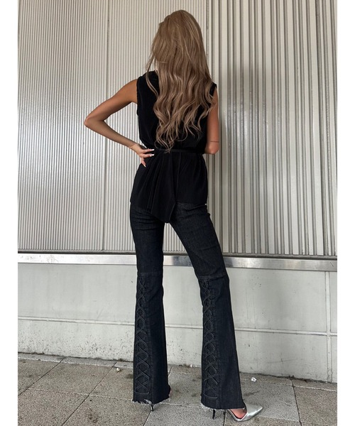 EGOIST（エゴイスト）の「Backレースアップフレアデニムパンツ（デニムパンツ・レディース・ブラック/ネイビー・S/M/SS）」の13枚目の写真