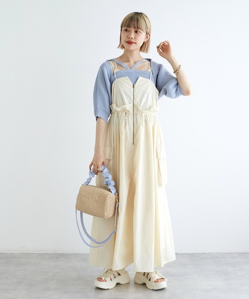 w closet（ダブルクローゼット）の「カーゴナイロンキャミワンピース（ワンピース・レディース・ブラック/ライトカーキ/グレイッシュベージュ/ブラウン/スミクロ・FREE）」の15枚目の写真