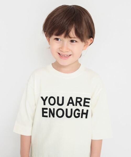 BRANSHES(ブランシェス)の「ロゴアップリケ7分袖Tシャツ(Tシャツ/カットソー・キッズ・チャコールグレー/オフホワイト・120/110/140/90/130/100/150)」の2枚目の写真