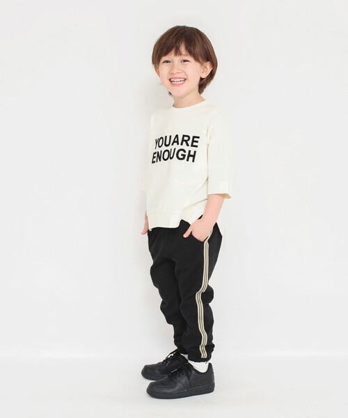 BRANSHES(ブランシェス)の「ロゴアップリケ7分袖Tシャツ(Tシャツ/カットソー・キッズ・チャコールグレー/オフホワイト・120/110/140/90/130/100/150)」の3枚目の写真