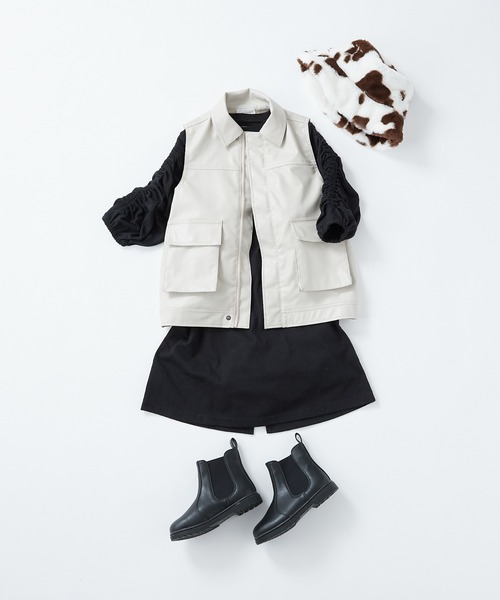 CIAOPANIC TYPY(チャオパニックティピー)の「【KIDS】【WEB限定】フェイクレザーベスト(ベスト・キッズ・アイボリー/ブラック・M/XL/XXL)」の3枚目の写真