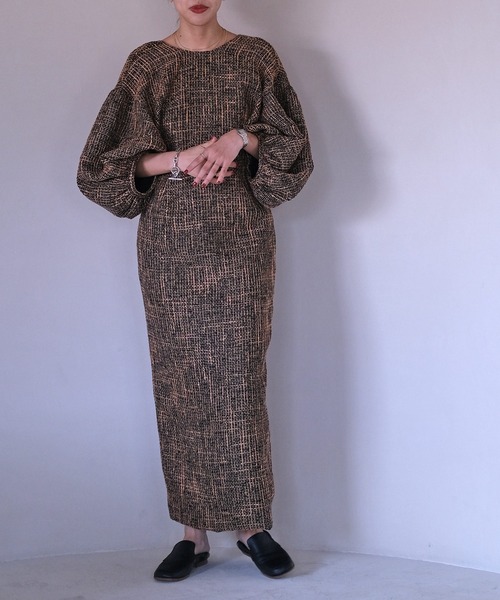 AKTE（アクテ）の「バルーンスリーブツイードワンピース（ワンピース