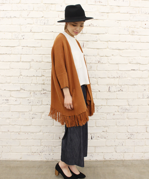 CIAOPANIC(チャオパニック)の「【Ciaopanic】裾フリンジニットカーディガン(カーディガン/ボレロ・レディース・ホワイト/ブラック/キャメル・FREE)」の5枚目の写真