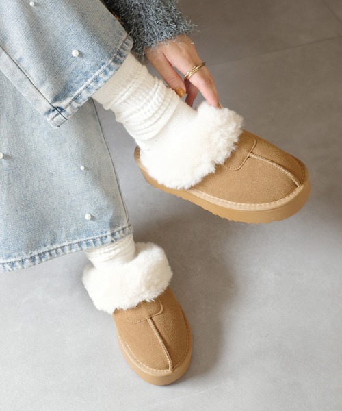 AmiAmi（アミアミ）の「【2025秋冬再販！】厚底ムートンスリッパ/フェイクムートンスリッポン（スリッポン・レディース・ブラック/キャメル/グレイッシュベージュ・LL/L/M/S）」の21枚目の写真