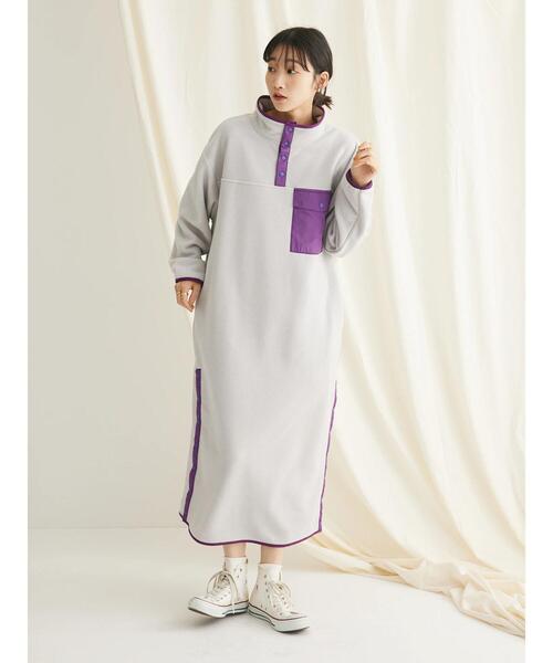 CRAFT STANDARD BOUTIQUE（クラフトスタンダードブティック）の「ハーフスナップフリースワンピース（ワンピース・レディース・アイボリー/ライトグレー/チャコールグレー・FREE）」の7枚目の写真