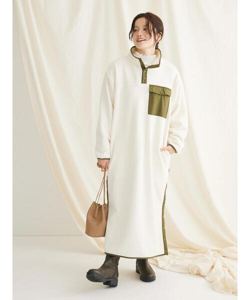 CRAFT STANDARD BOUTIQUE（クラフトスタンダードブティック）の「ハーフスナップフリースワンピース（ワンピース・レディース・アイボリー/ライトグレー/チャコールグレー・FREE）」の14枚目の写真