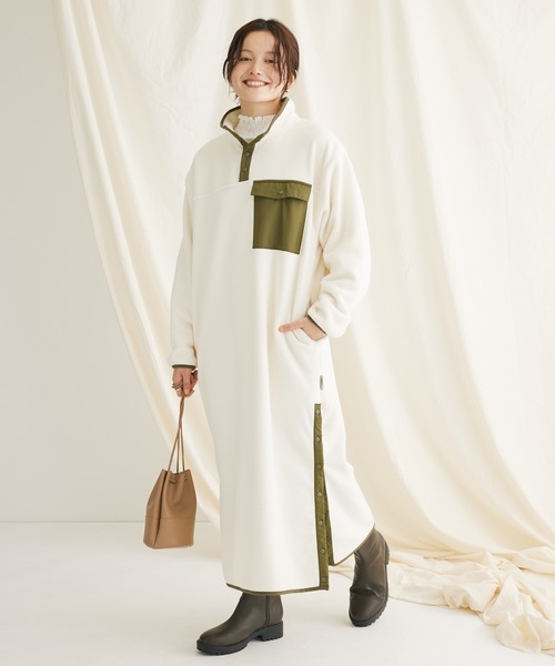 CRAFT STANDARD BOUTIQUE（クラフトスタンダードブティック）の「ハーフスナップフリースワンピース（ワンピース・レディース・アイボリー/ライトグレー/チャコールグレー・FREE）」の2枚目の写真