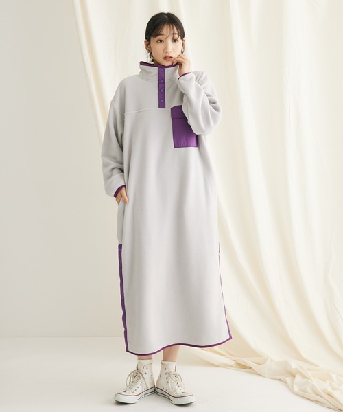 CRAFT STANDARD BOUTIQUE（クラフトスタンダードブティック）の「ハーフスナップフリースワンピース（ワンピース・レディース・アイボリー/ライトグレー/チャコールグレー・FREE）」の3枚目の写真