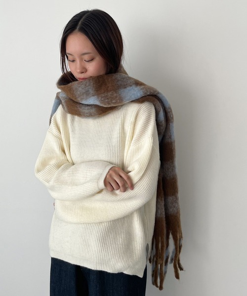 CANAL JEAN(キャナルジーン)の「El mar ブロックチェックフリンジストール(ストール/ショール・レディース・ホワイト×ブラック/サックスブルー/グリーン系その他・ONE SIZE)」の5枚目の写真