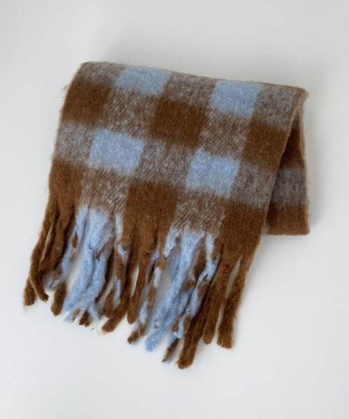 CANAL JEAN(キャナルジーン)の「El mar ブロックチェックフリンジストール(ストール/ショール・レディース・ホワイト×ブラック/サックスブルー/グリーン系その他・ONE SIZE)」の15枚目の写真