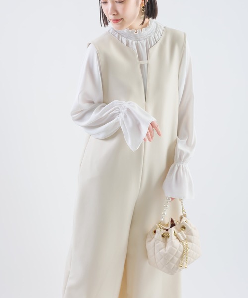 PICCIN（ピッチン）の「ツインクロスディープVサロペット（サロペット/オーバーオール・レディース・ベージュ/ブラック・M/L）」の16枚目の写真