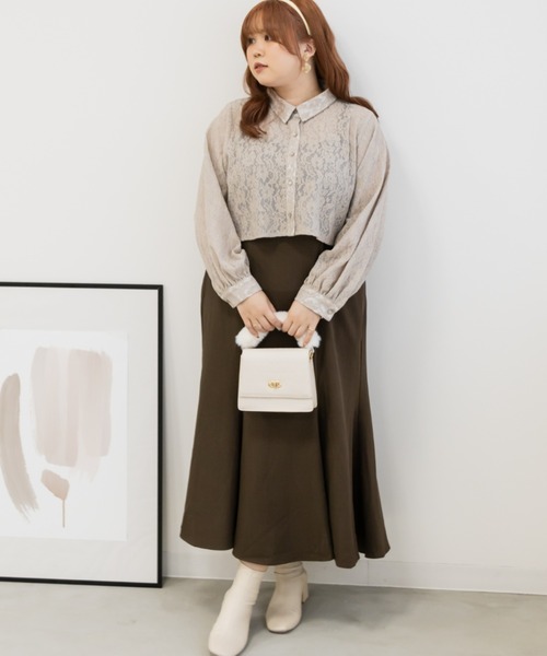 CLETTE(クレット)の「レースシャツセットワンピース(ワンピース・レディース・ベージュ/ブラック/ブラウン・4L/3L/LL)」の2枚目の写真