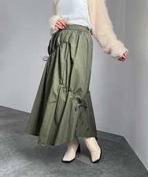 【ISOOK / アイスー】アシンメトリーギャザーフレアスカート / ロング丈 ボリューム リボン ZOZOTOWN限定