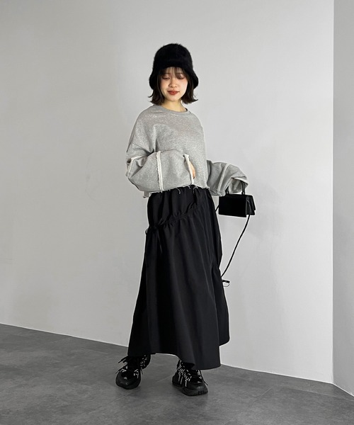 ISOOK(アイスー)の「【ISOOK / アイスー】アシンメトリーギャザーフレアスカート / ロング丈 ボリューム リボン ZOZOTOWN限定(スカート・レディース・カーキ/ブラック・FREE)」の17枚目の写真