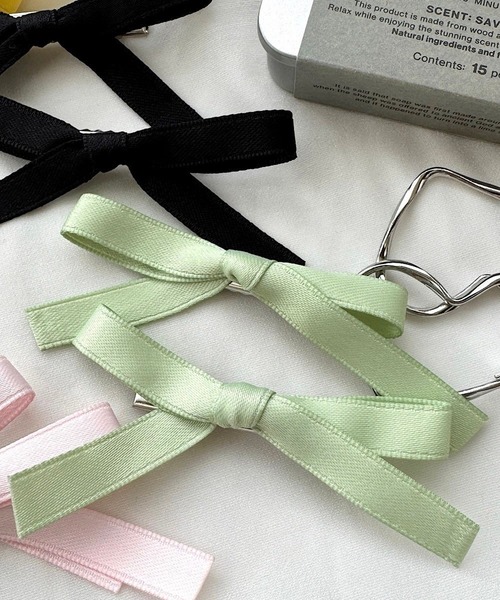cuorequal（クオレコール）の「2setシンプルリボンヘアピン（ヘアピン・レディース・ピンク/ブラック/グリーン/イエロー/アイボリー・FREE）」の3枚目の写真
