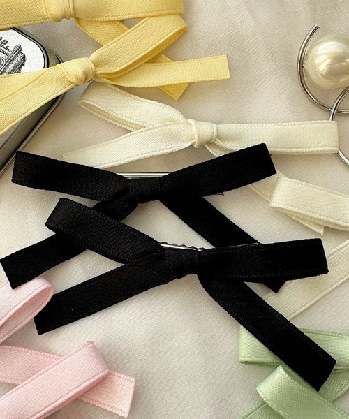cuorequal（クオレコール）の「2setシンプルリボンヘアピン（ヘアピン・レディース・ピンク/ブラック/グリーン/イエロー/アイボリー・FREE）」の6枚目の写真