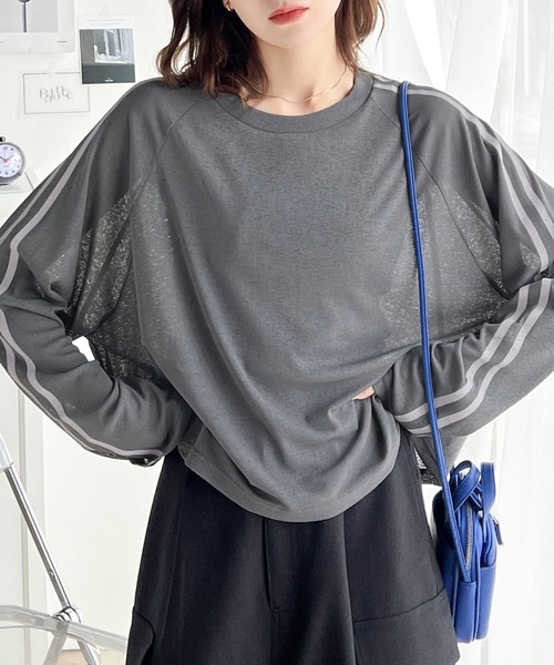 classicalelf(クラシカルエルフ)の「ゆるっとこなれトップス。袖ライン×無地アソートシアートップス(Tシャツ/カットソー・レディース・ライトグレー/オフホワイト/チャコールグレー/アイボリー/ブラック/ピンクベージュ・MEDIUM/LARGE/X-LARGE/SMALL)」の7枚目の写真