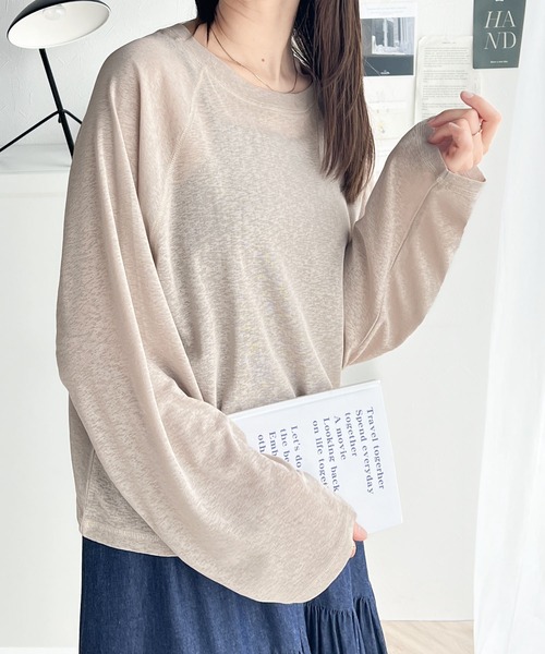 classicalelf(クラシカルエルフ)の「ゆるっとこなれトップス。袖ライン×無地アソートシアートップス(Tシャツ/カットソー・レディース・ライトグレー/オフホワイト/チャコールグレー/アイボリー/ブラック/ピンクベージュ・MEDIUM/LARGE/X-LARGE/SMALL)」の12枚目の写真