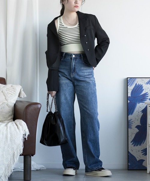 aimoha(アイモハ)の「デザインポケットワイドストレートデニム(デニムパンツ・レディース・ダークグレー/ネイビー/ブルー・SMALL/MEDIUM/LARGE)」の14枚目の写真