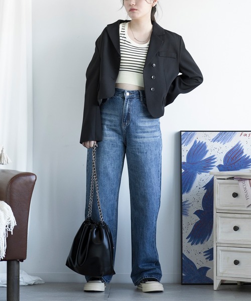 aimoha(アイモハ)の「デザインポケットワイドストレートデニム(デニムパンツ・レディース・ダークグレー/ネイビー/ブルー・SMALL/MEDIUM/LARGE)」の15枚目の写真