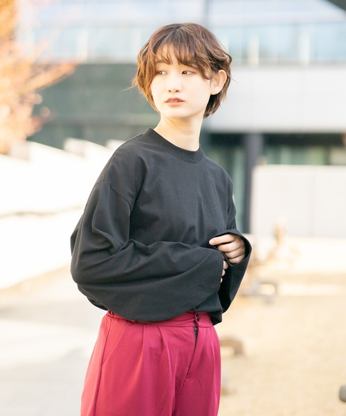 bounDary（バウンダリー）の「【bounDary/バウンダリー】 ワイドスリーブ オーバーサイズロンT（Tシャツ/カットソー・レディース・ホワイト/ブラック・FREE）」の18枚目の写真