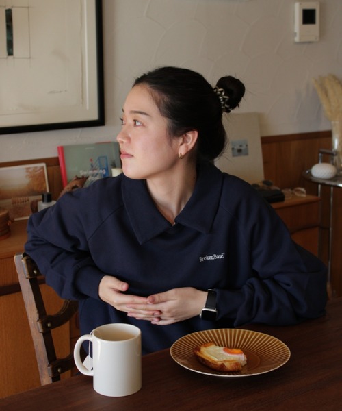 BROKEN BASE（ブロークンベース）の「襟付きワンポイント刺繍スウェット（スウェット・メンズ・ネイビー/杢グレー/クリーム・MEDIUM/LARGE）」の7枚目の写真