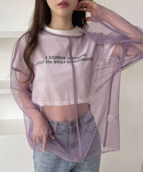 Ada.(エイダ)の「メッシュ オーバーサイズ プルオーバー(Tシャツ/カットソー・レディース・ブラック/パープル/オフホワイト/ブルー/グレイッシュベージュ・FREE)」の5枚目の写真