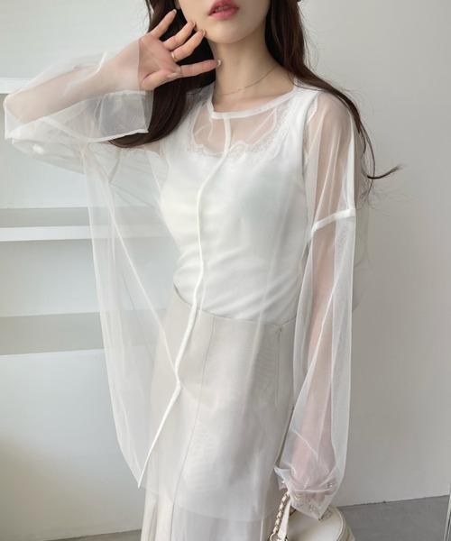 Ada.(エイダ)の「メッシュ オーバーサイズ プルオーバー(Tシャツ/カットソー・レディース・ブラック/パープル/オフホワイト/ブルー/グレイッシュベージュ・FREE)」の1枚目の写真