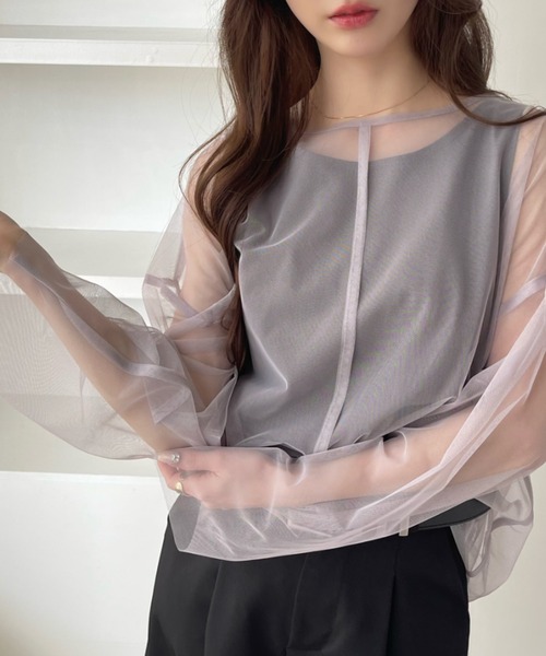 Ada.(エイダ)の「メッシュ オーバーサイズ プルオーバー(Tシャツ/カットソー・レディース・ブラック/パープル/オフホワイト/ブルー/グレイッシュベージュ・FREE)」の3枚目の写真