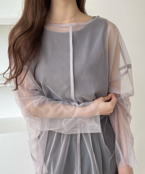 Ada.(エイダ)の「メッシュ オーバーサイズ プルオーバー(Tシャツ/カットソー・レディース・ブラック/パープル/オフホワイト/ブルー/グレイッシュベージュ・FREE)」の13枚目の写真