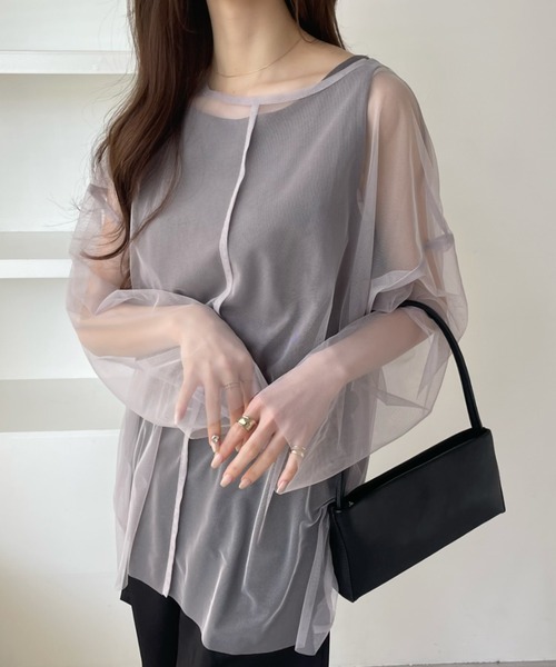 Ada.(エイダ)の「メッシュ オーバーサイズ プルオーバー(Tシャツ/カットソー・レディース・ブラック/パープル/オフホワイト/ブルー/グレイッシュベージュ・FREE)」の12枚目の写真