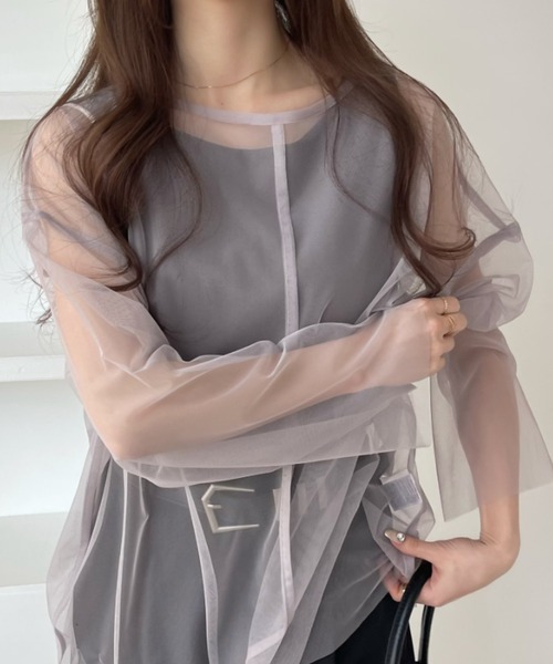 Ada.(エイダ)の「メッシュ オーバーサイズ プルオーバー(Tシャツ/カットソー・レディース・ブラック/パープル/オフホワイト/ブルー/グレイッシュベージュ・FREE)」の18枚目の写真