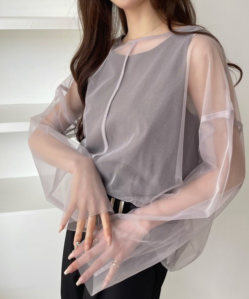 Ada.(エイダ)の「メッシュ オーバーサイズ プルオーバー(Tシャツ/カットソー・レディース・ブラック/パープル/オフホワイト/ブルー/グレイッシュベージュ・FREE)」の15枚目の写真